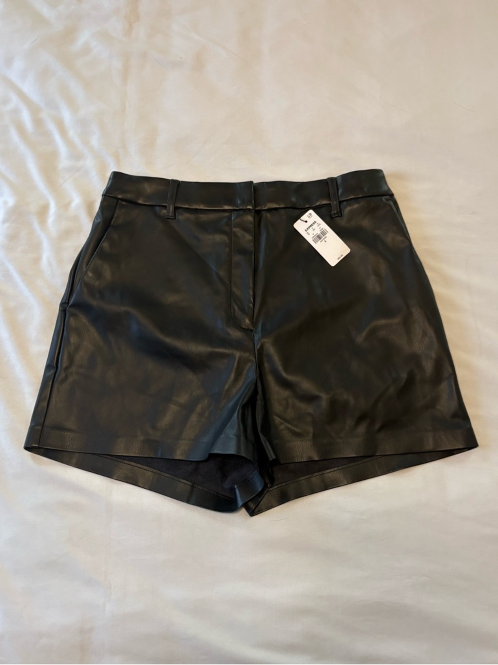 Express Black Faux Leather High-Waist Editor Shorts